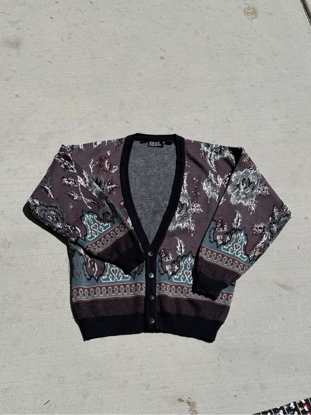 vintage scusa Patterned Button-Front Cardigan Sweater